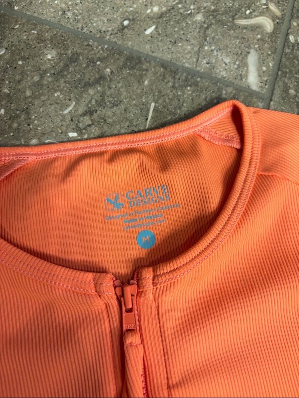 Carve Designs Orange Zip-Front Swim top, M - Picture 4 of 8